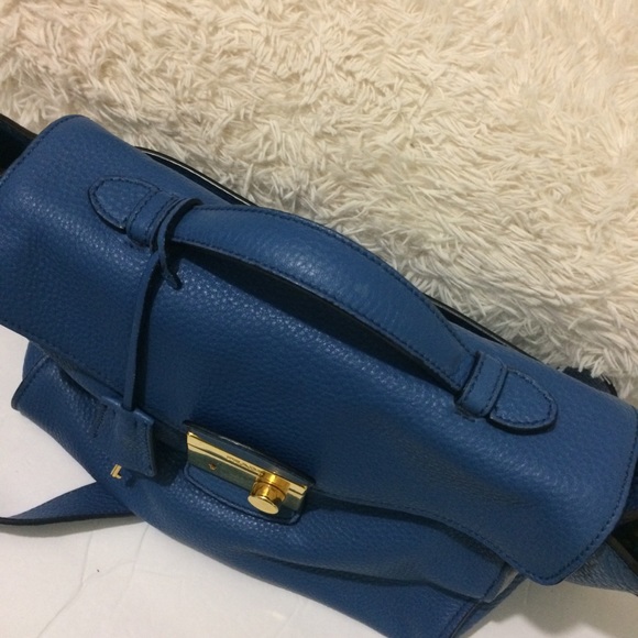 Prada Authentic Satchel Bag Pebbled Leather Blue - Picture 11 of 15